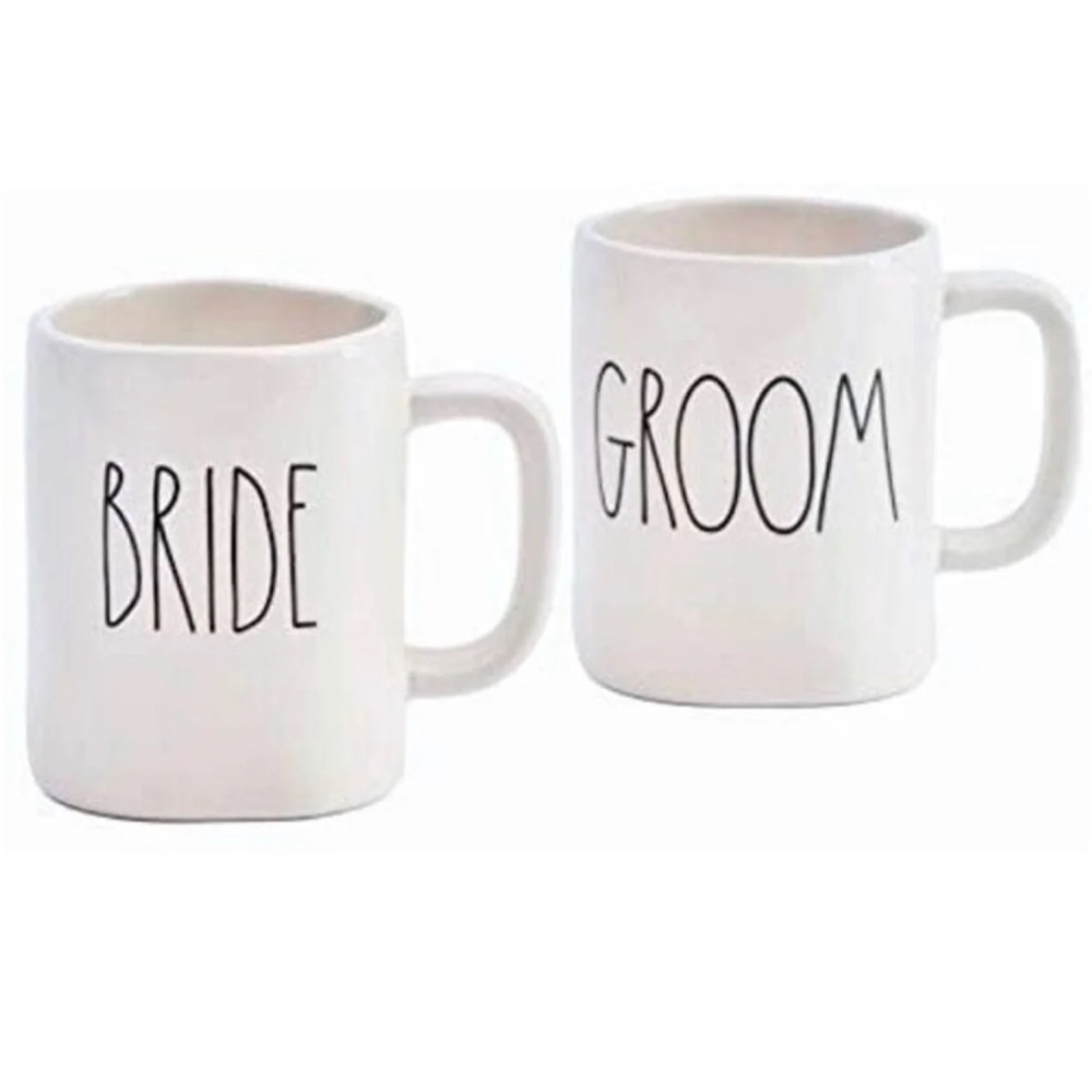 Rae Dunn Bride & Groom Ceramic White Mug Set of 2